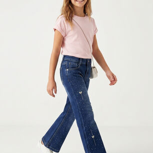Pantal&oacute;n Mezclilla Ni&ntilde;a Corte Flare Con Brillantes Chic