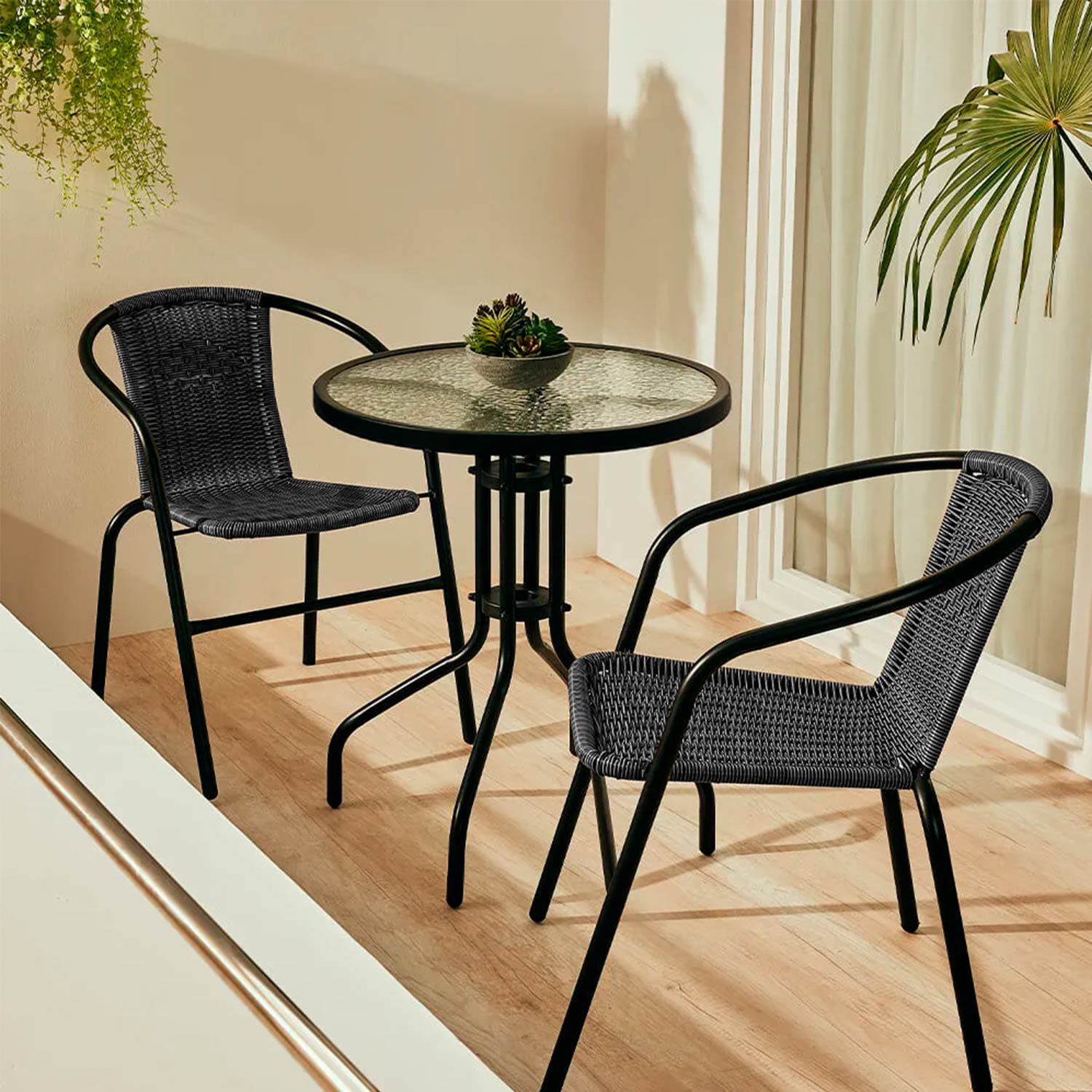 Set Terraza Maceio 2 Sillas + Mesa Vidrio 70x60 Cm Negro image number 1.0
