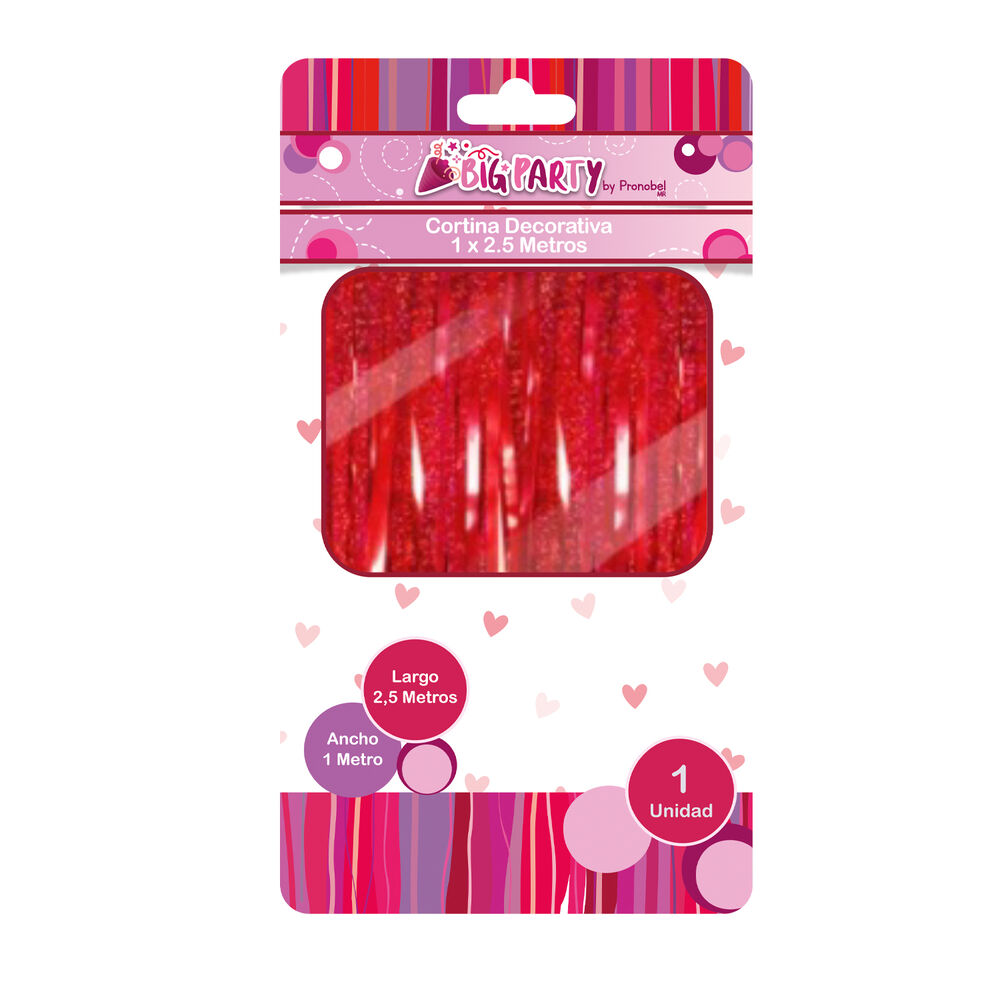 Cortina Decorativa Roja 1x2,5 Metros San Valentin Big Party image number 0.0