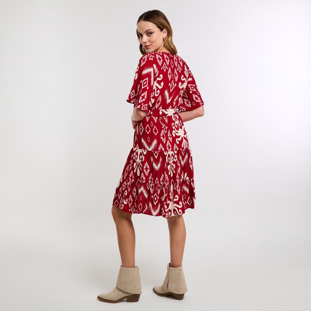 Vestido Full Print Maga Corta Con Vuelo Y Lazo En Cintura Mujer Kimera image number 3.0