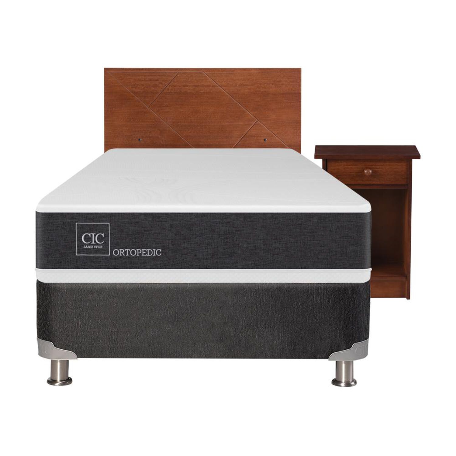 Box Spring Cic Ortopedic / 1.5 Plazas / Base Normal + Set De Maderas image number 0.0