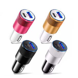 Cargador De Celular Auto Tipo C Carga Rapida Metal 3.1 Amp Y Usb 60w