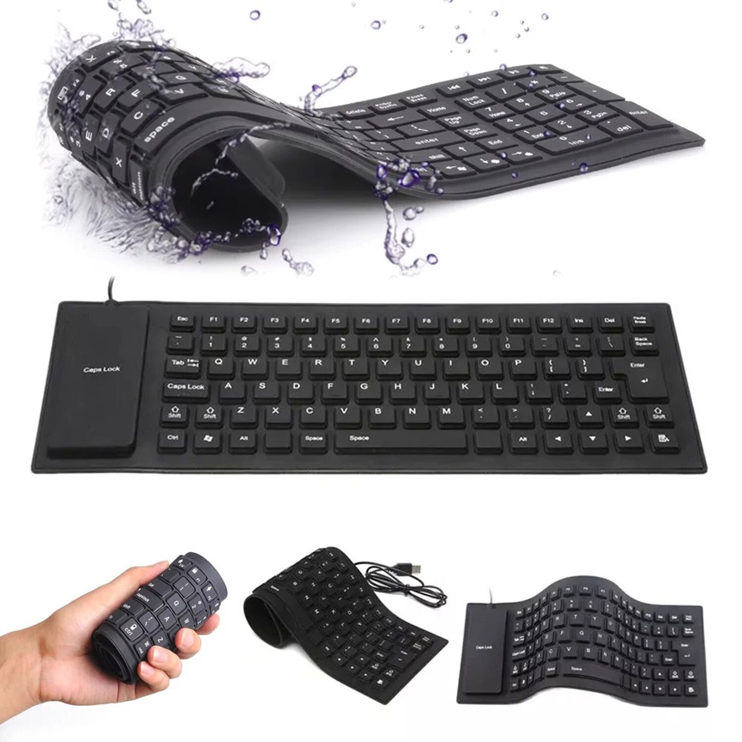 Teclado Flexible Para Viajes Compacto Espacio Reducido Portable Impermeable De Silicona image number 2.0