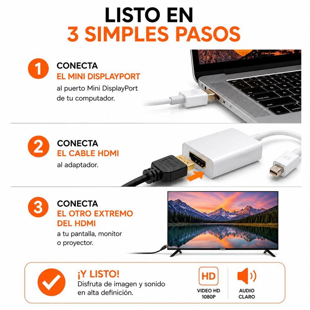 Adaptador Mini Dp A Hdmi Para Macbook Pro Air 1080p image number 5.0