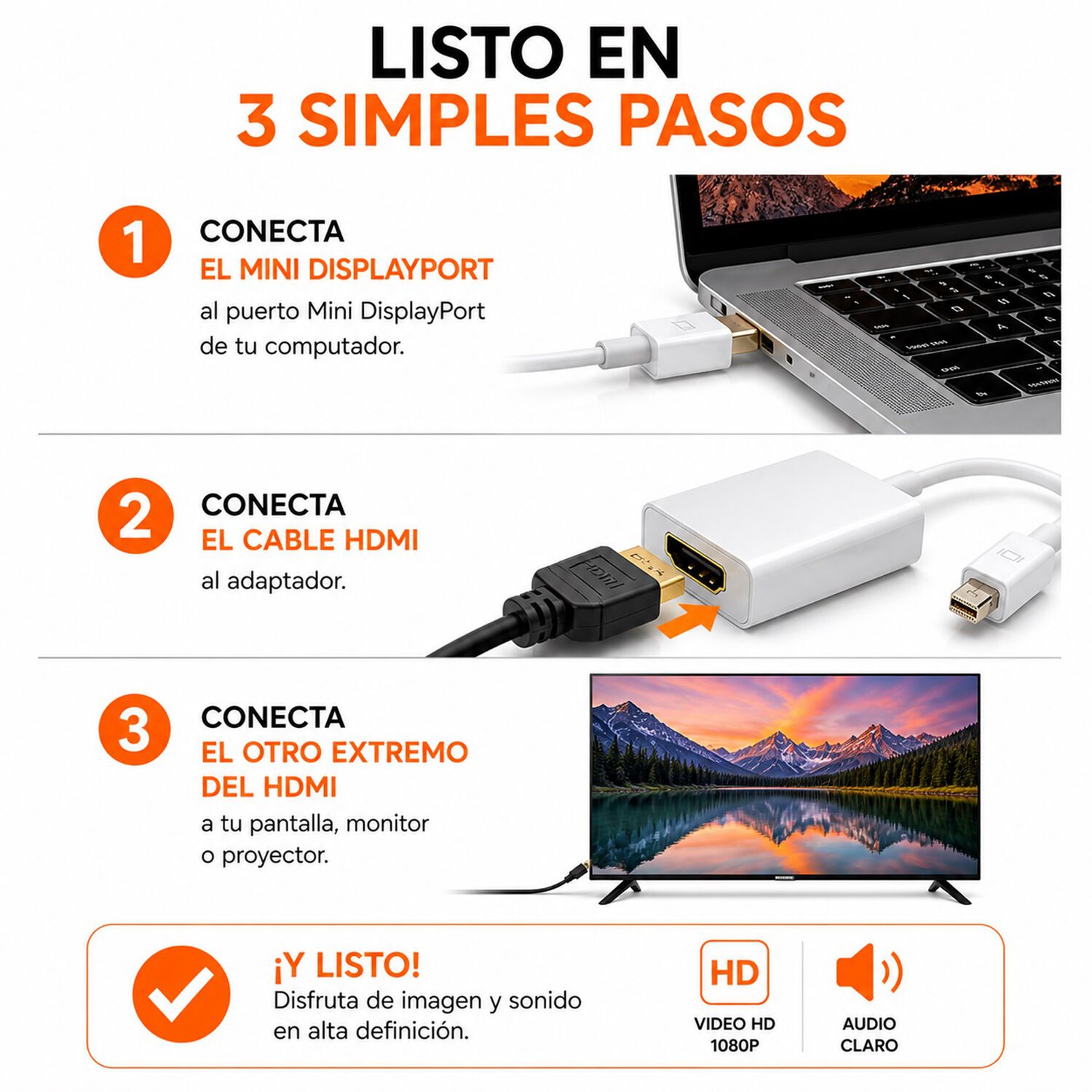Adaptador Mini Dp A Hdmi Para Macbook Pro Air 1080p image number 5.0