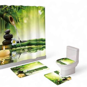 Juego De Baño Set De 4 Piezas Cortina + Tapa Wc + 2 Alfombras Sb4p-8