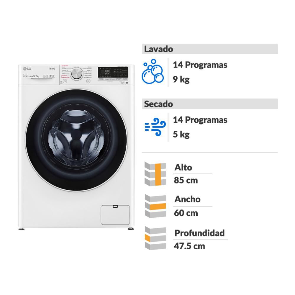 Lavadora Secadora LG WD9WVC4S6 / 9 Kg / 5 Kg image number 1.0