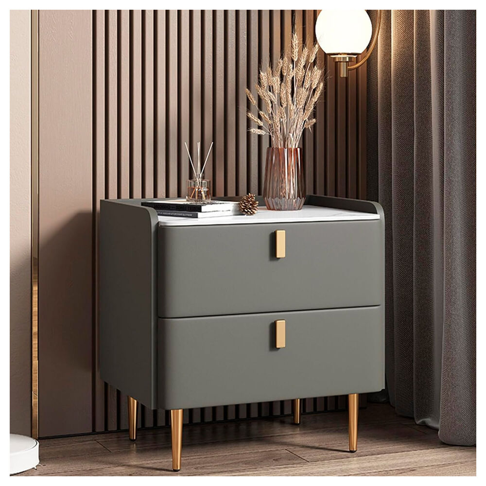 Velador Moderno 2 Cajones Con Patas Doradas Mesa De Noche De Lujo Para Dormitorio image number 3.0