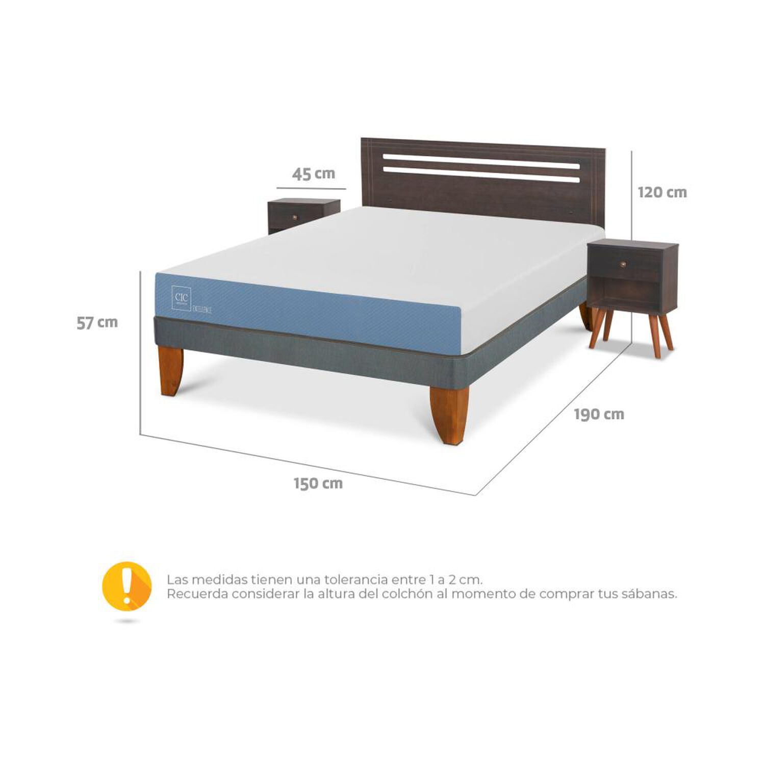 Cama Europea Cic Excellence / 2 Plazas / Base Normal + Set De Maderas image number 2.0