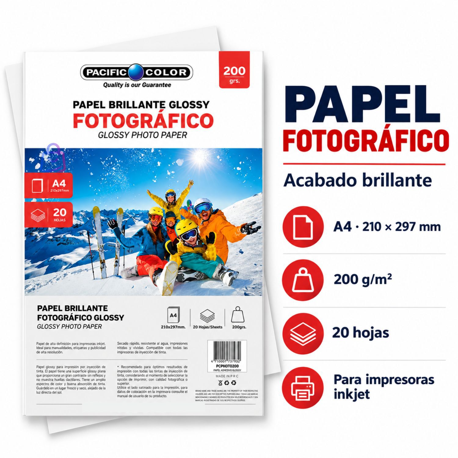 Papel Fotogr&aacute;fico Glossy A4 200g 20 Hojas Brillante - Ps image number 1.0