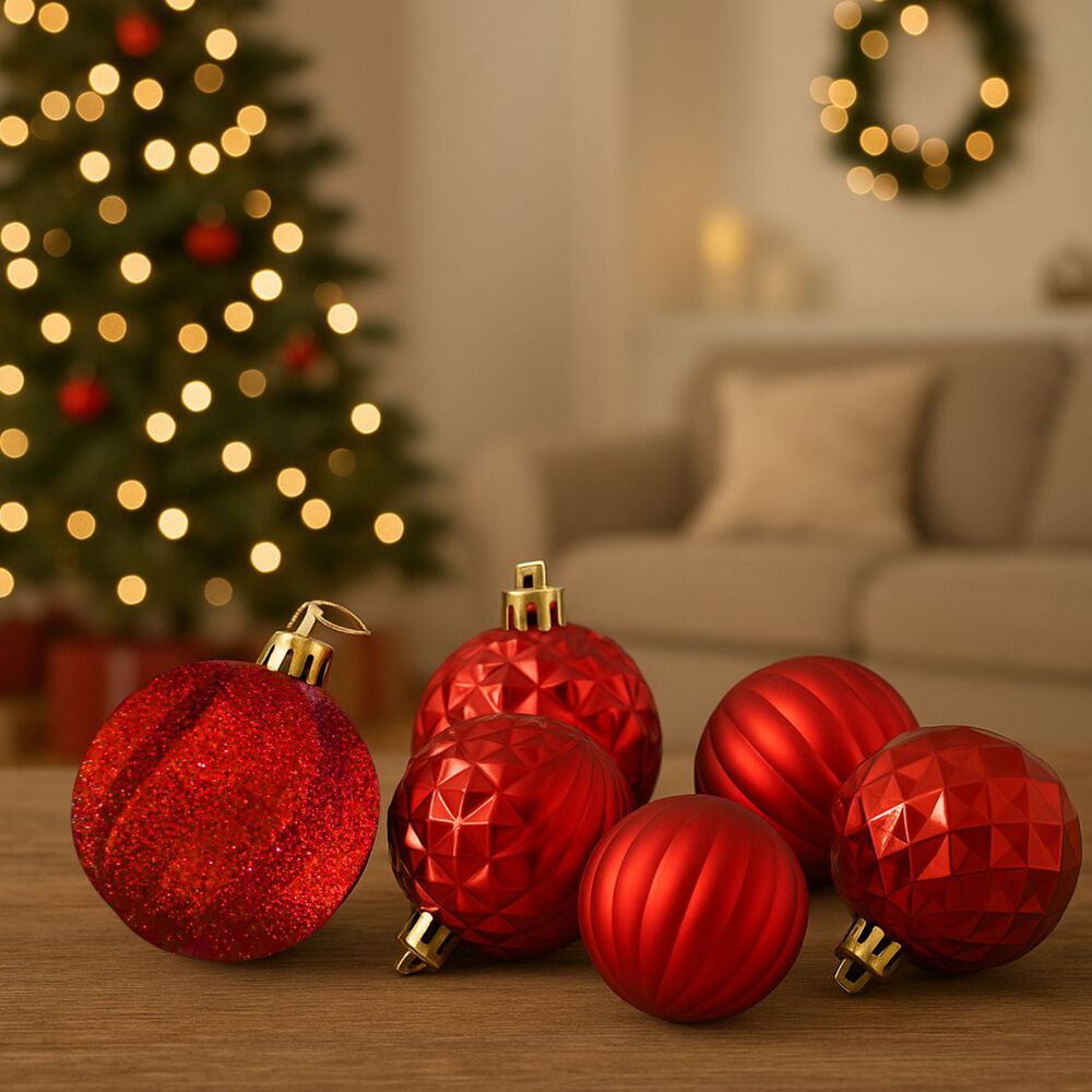 6 Esferas Bambalinas Navideños 6cm Rojo Adorno Decoración image number 2.0