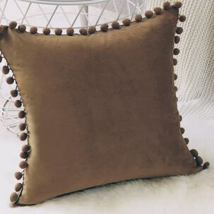 Funda De Cojines Con Pompones. Medida 45x45. Terciopelo. Cafe