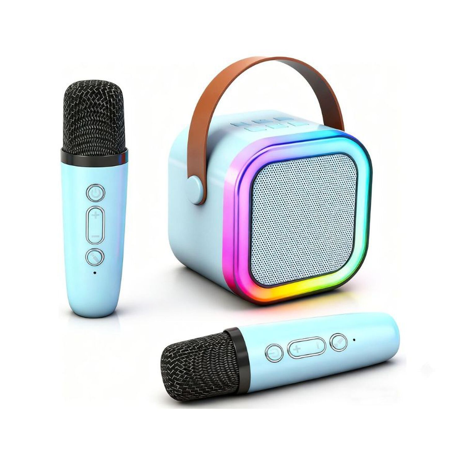 Mini Karaoke Bluetooth Con 2 Micr&oacute;fonos Inal&aacute;mbricos Luces Led Azul image number 5.0