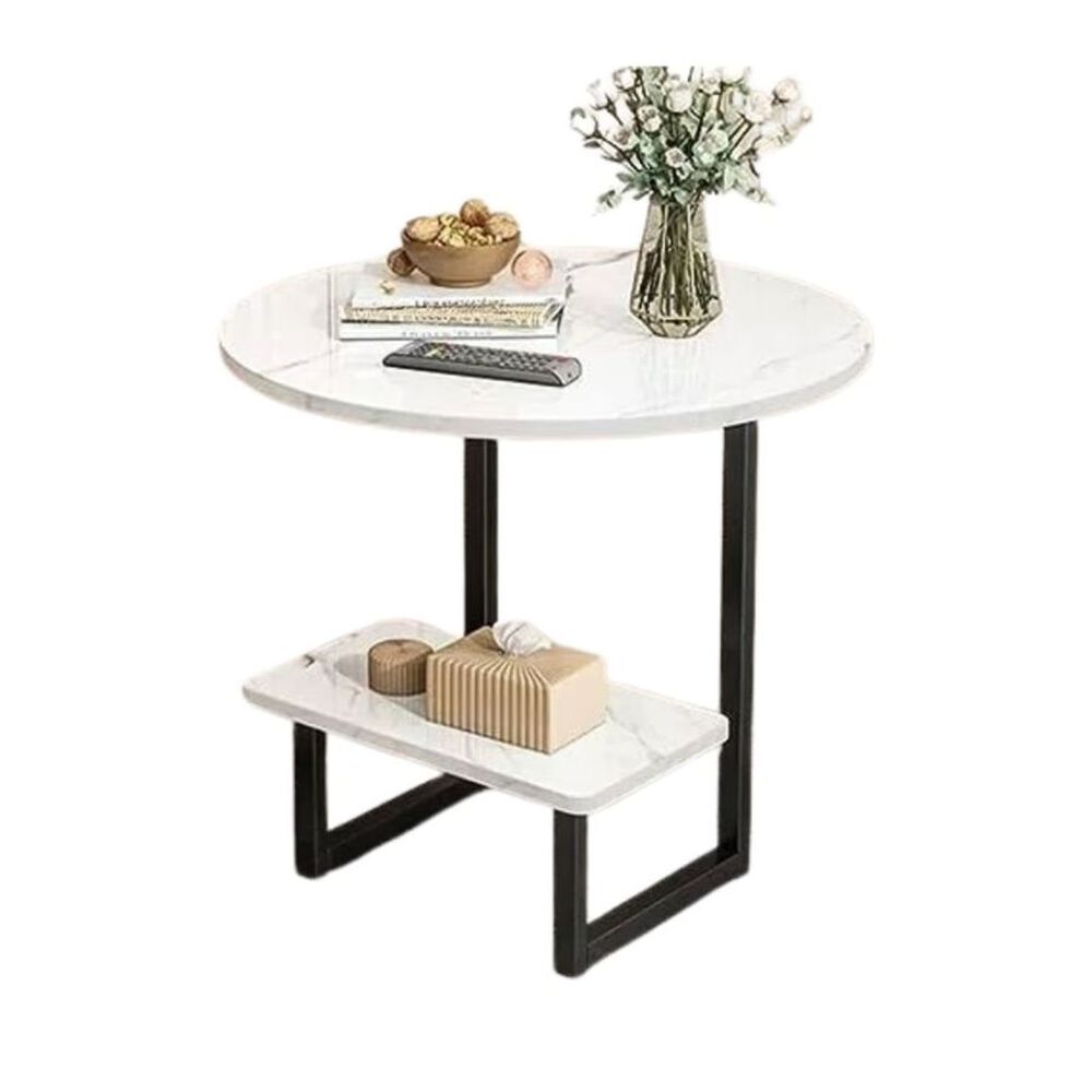 Mesa Auxiliar M&aacute;rmol Para Sof&aacute; Mesa Esquinera De 2 Nivel Blanco image number 0.0