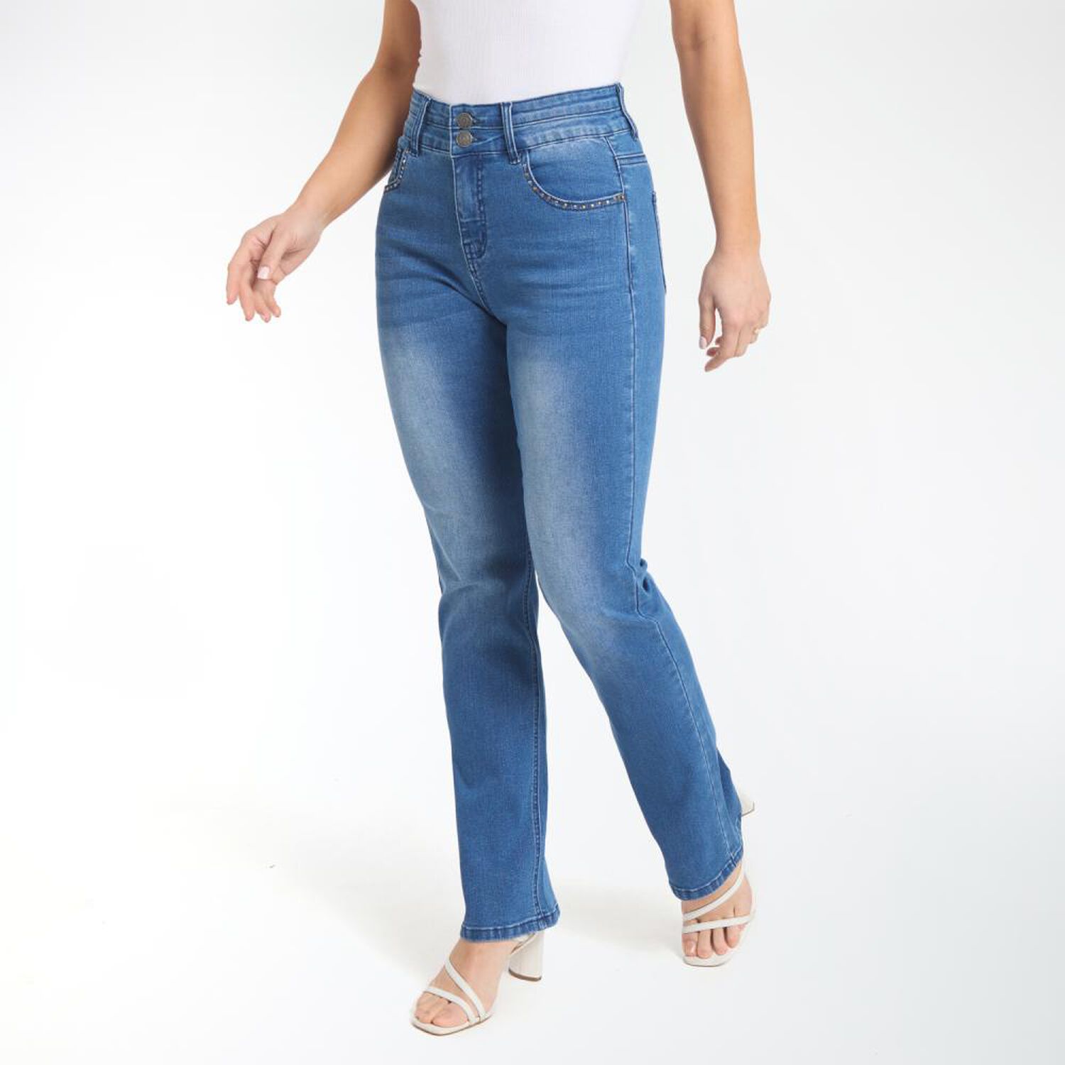 Jeans Brillos Tiro Alto Flare Mujer Geeps image number 2.0