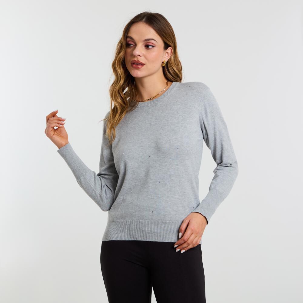 Sweater Aplicación Brillos Manga Larga Cuello Redondo Mujer Kimera image number 0.0