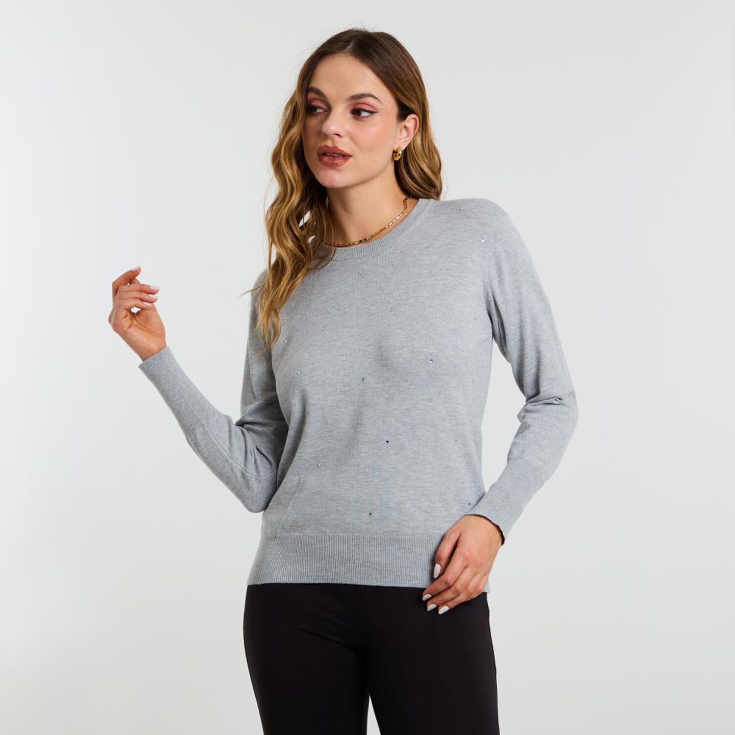 Sweater Aplicaci&oacute;n Brillos Manga Larga Cuello Redondo Mujer Kimera image number 0.0