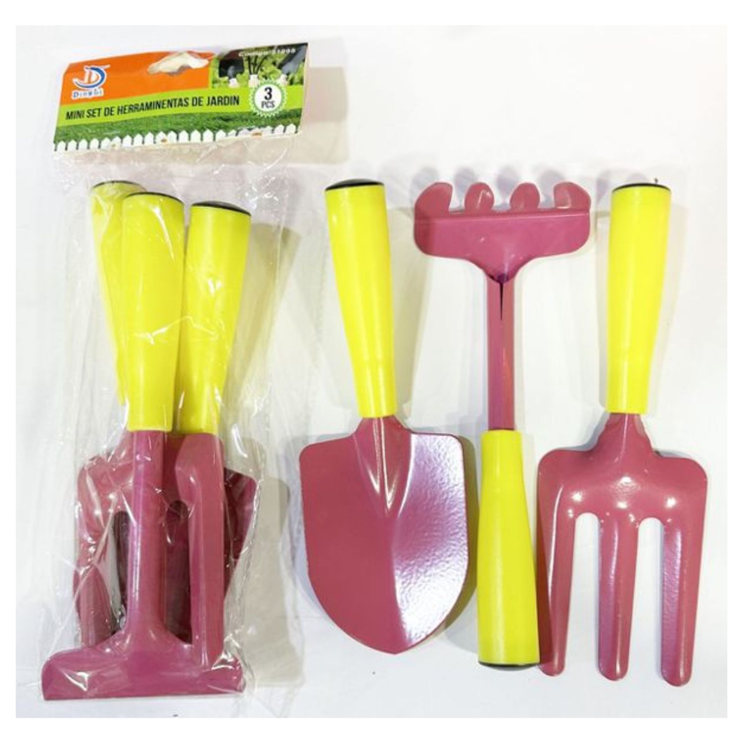 Mini Set De Herramientas De Jardin Con Mango Amarillo Y Rosa image number 2.0