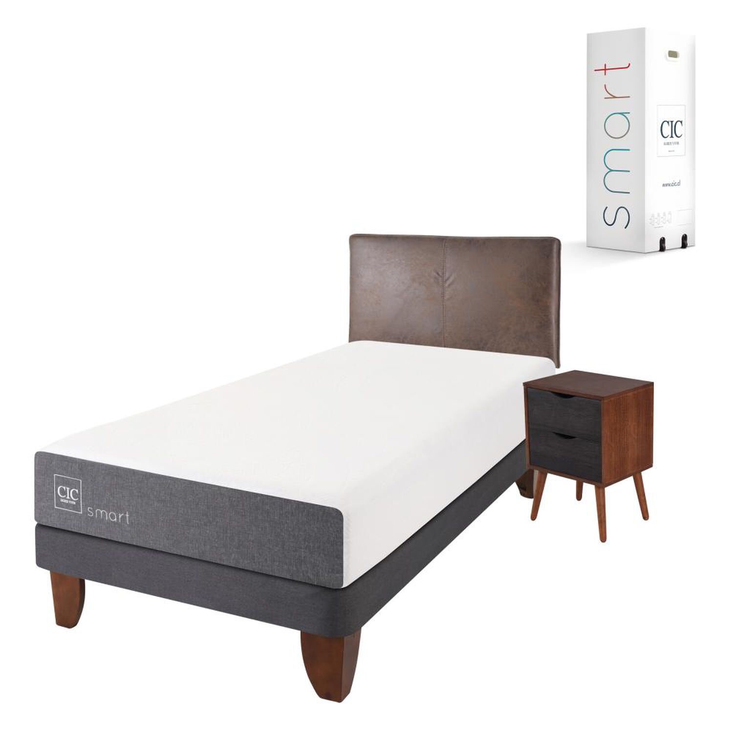 Cama Europea Cic Smart / 1.5 Plazas / Base Normal  + Set De Maderas image number 1.0