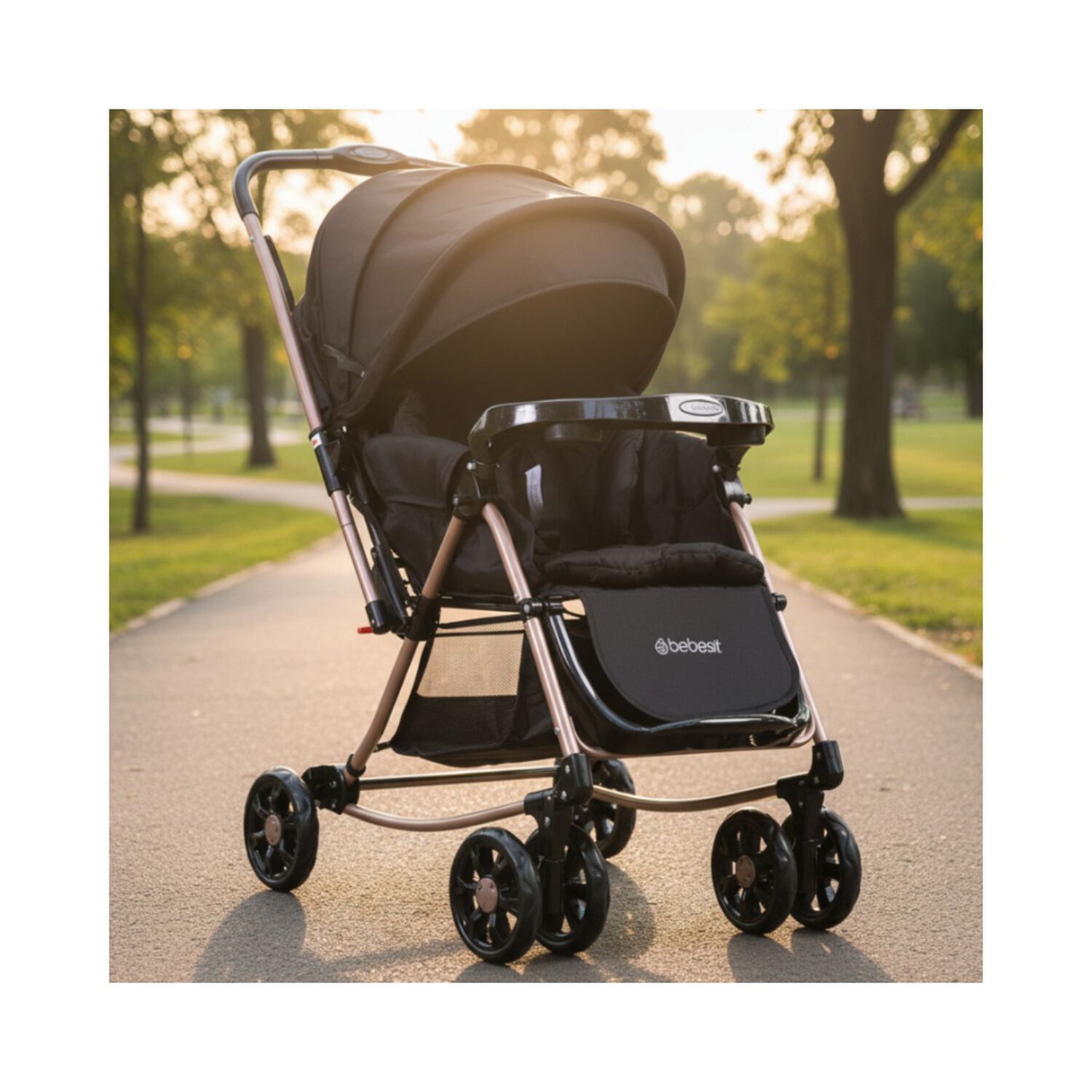 Coche Cuna Balancin Sx Negro Dorado Bebesit image number 1.0