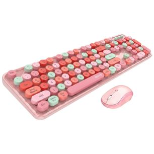 Teclado + Mouse Inal&aacute;mbrico Lapiz Labial Retro Mujer