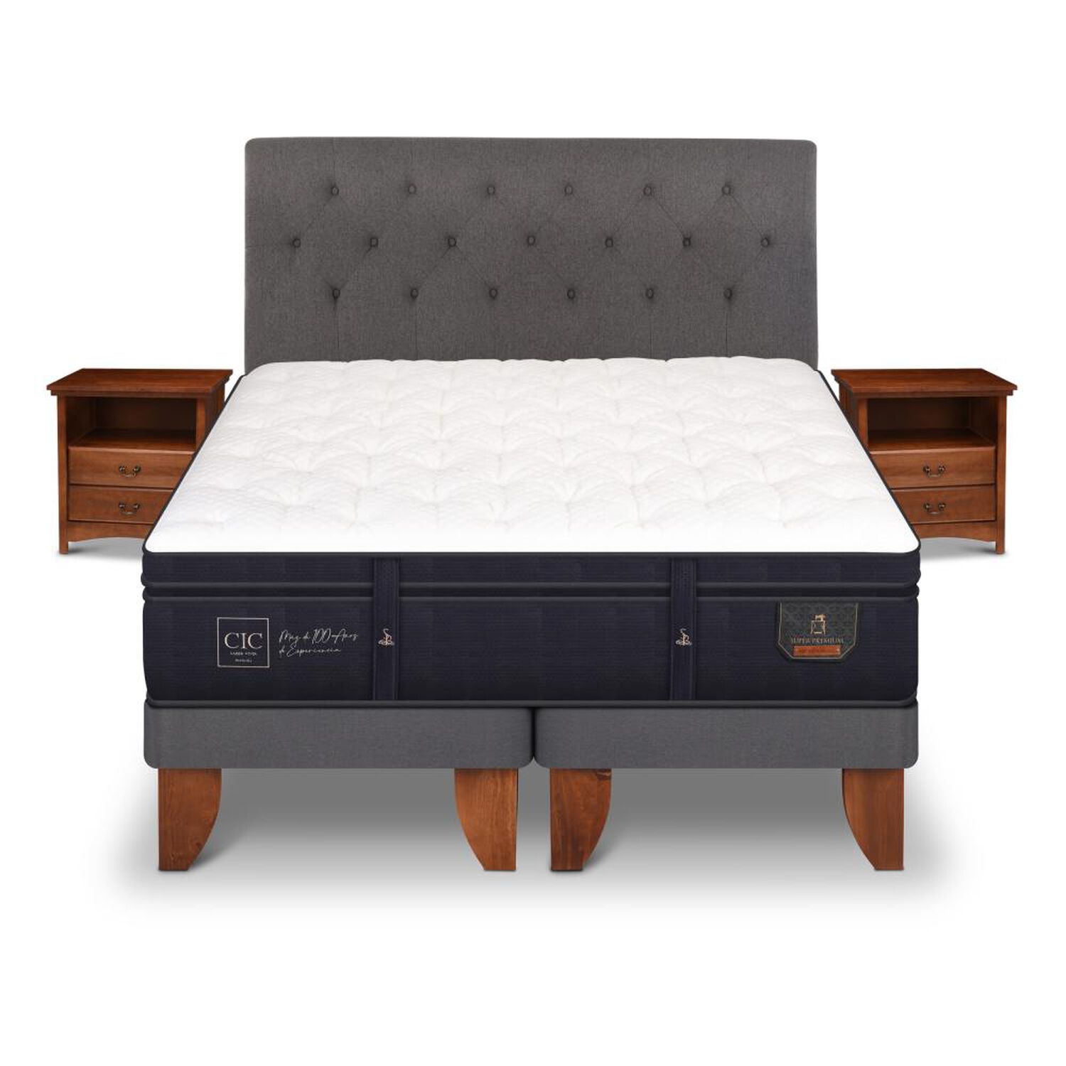 Cama Europea Cic Super Premium / 2 Plazas / Base Dividida + Set De Maderas image number 0.0