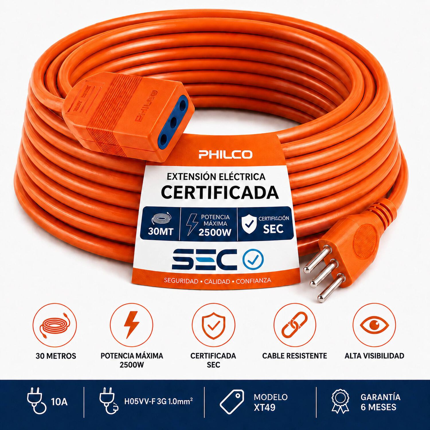 Extensi&oacute;n El&eacute;ctrica 30 Metros Sec Xt49 / 2500w / 10a Naranjo image number 3.0