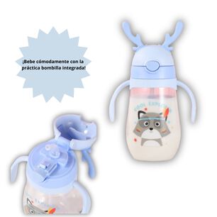 Botella Pl&aacute;stica 480 Ml Con Bombilla Y Orejitas Kawai Sin Bpa Ni&ntilde;os Fox With Handles
