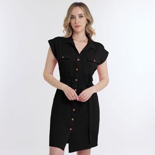 Vestido Tipo Camisero Liso Abotonado Sin Mangas Mujere Geeps