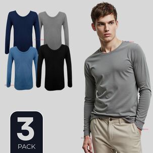 Pack 3 Camiseta Hombre Bamb&uacute; Manga Larga Primera Capa Polera