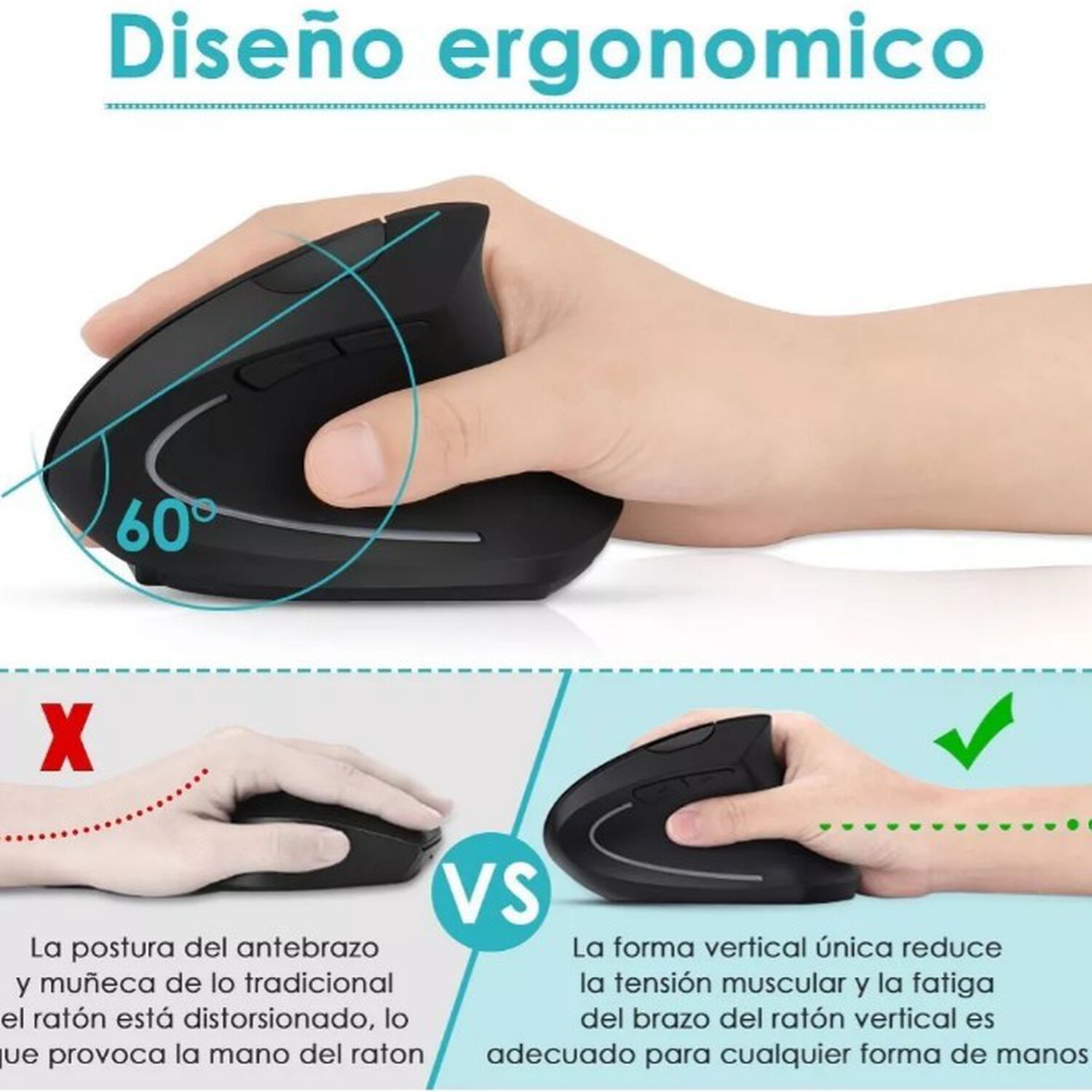 Mouse Vertical Inal&aacute;mbrico Ergon&oacute;mico Conectado Bater&iacute;a image number 1.0