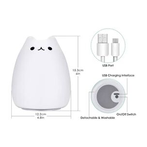 Lampara Led Silicona Gato Kawaii Luz Nocturna Espanta Cuco