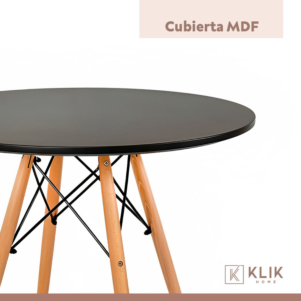 Comedor Mesa Redonda Negra 80cm + 4 Sillas Radar Negras image number 6.0