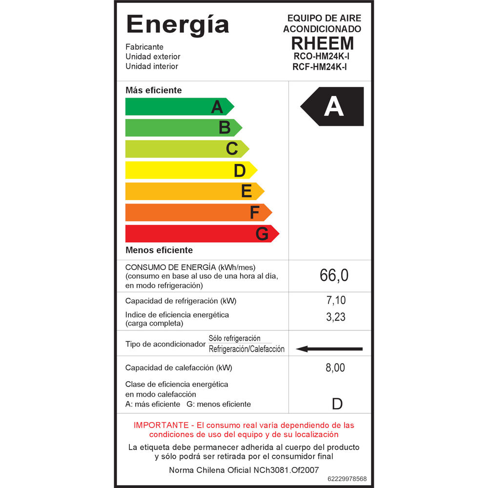 Aire Acondicionado Split Inverter 24k Btu Piso-cielo Rheem image number 2.0