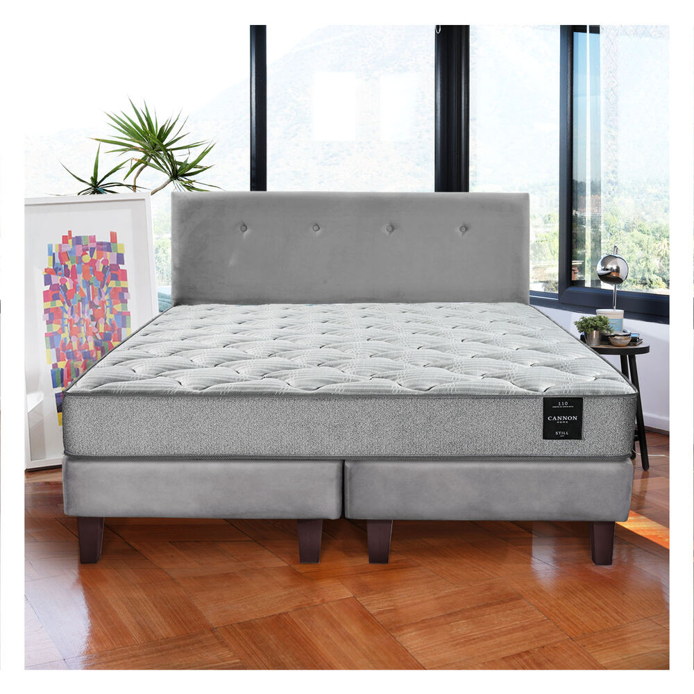 Combo Cama Cannon 2 Plazas+2 Almohadas+sabanas+respaldo Tela Gris image number 0.0