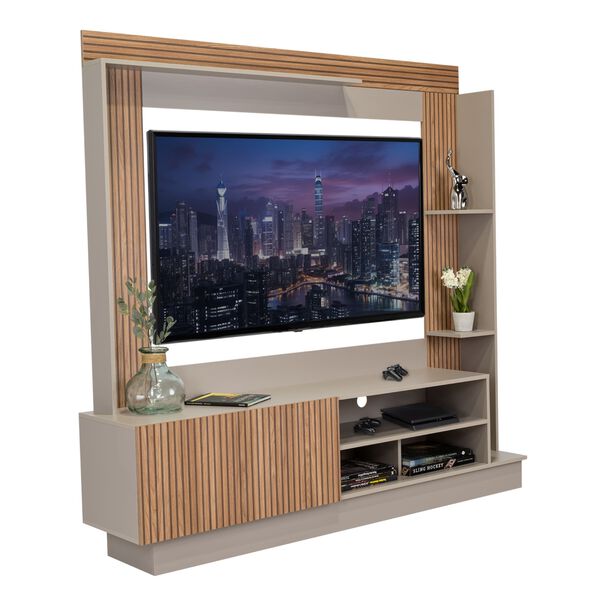 Centro De Entretenimiento Tv 70" 175x180x38,5 Cm Caf&eacute; Claro Y Gris