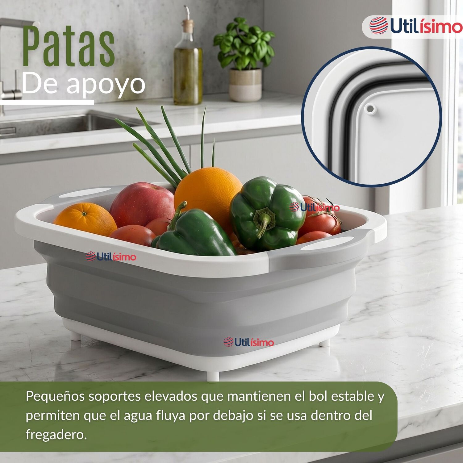 Tabla De Picar Plegable 3 En 1 Drenaje Multiuso Cocina Silicona image number 7.0