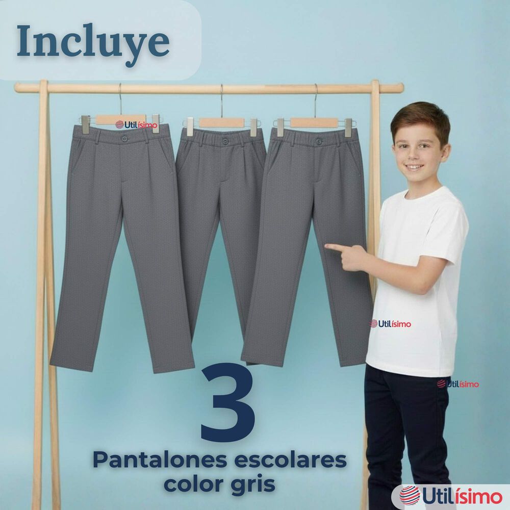 Pak 3 Pantal&oacute;n Escolar Colegio Cl&aacute;sico Gris Ni&ntilde;o Juvenil image number 1.0
