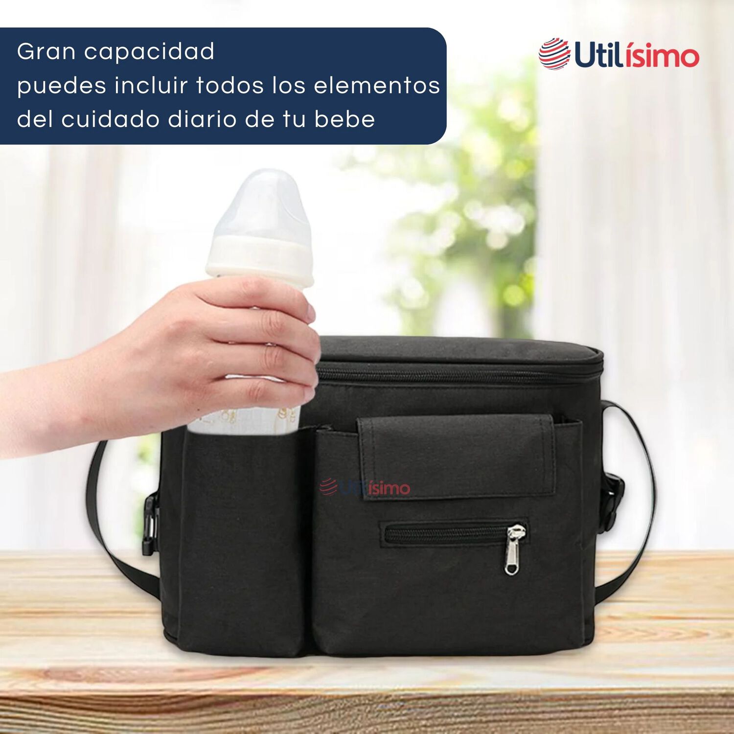 Bolso Maternal Mochila Para Coche Pa&ntilde;alera Beb&eacute; Black image number 6.0