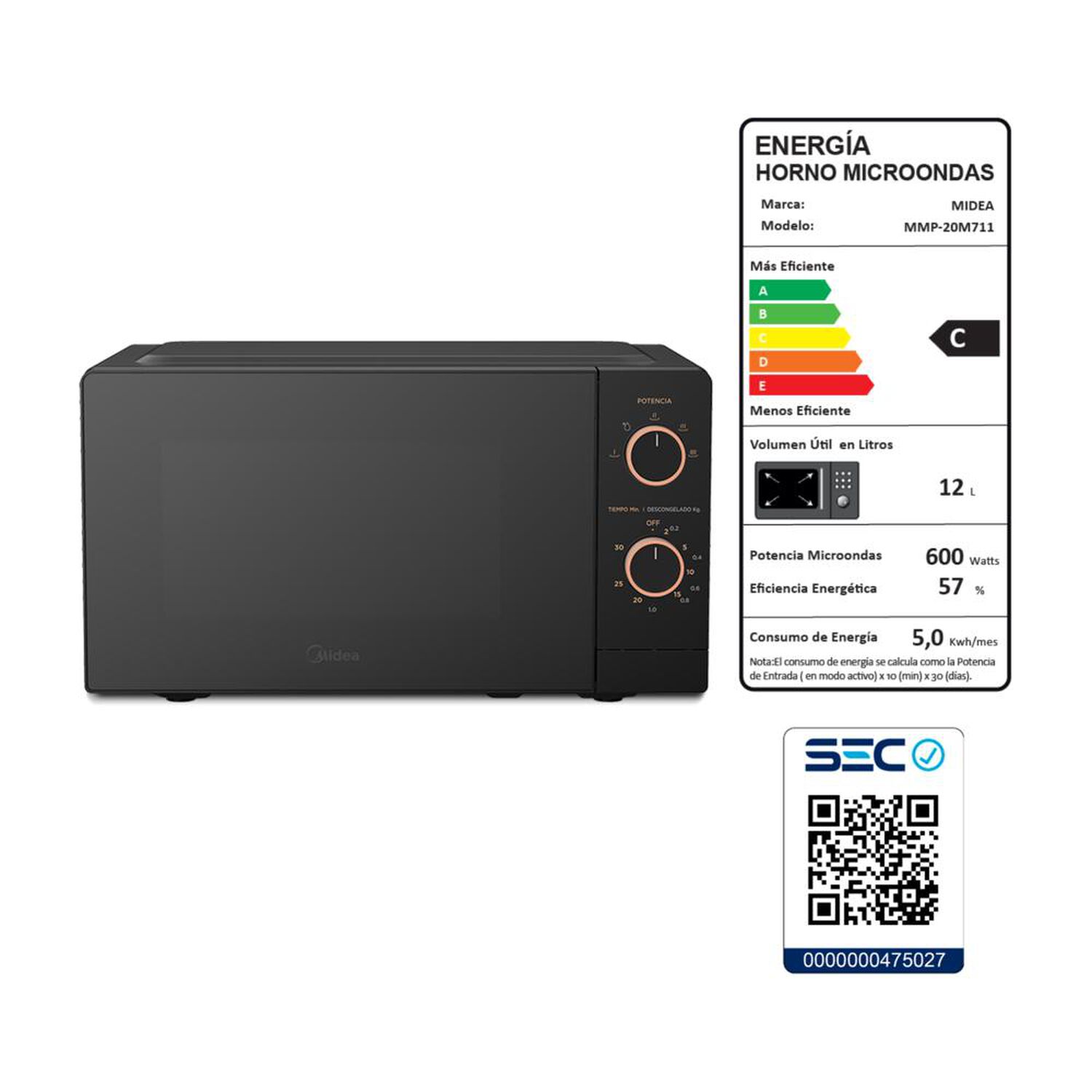 Microondas Midea MMP-20M711 / 20 Litros / 600W image number 7.0