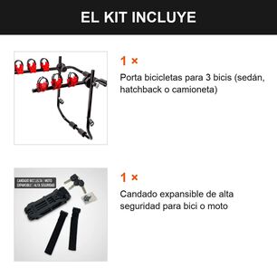 Kit Porta Bicicletas 3 Soportes + Candado Expansible Negro