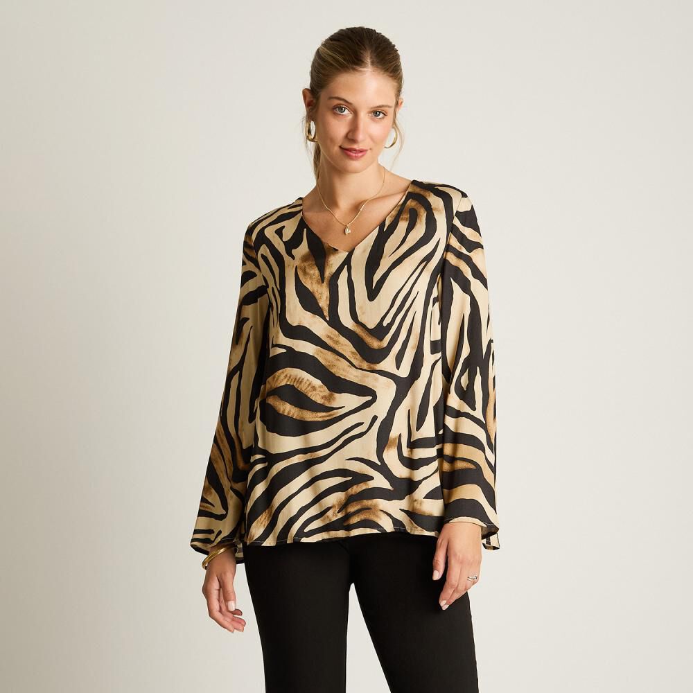 Blusa Estampada Manga Larga Cuello V Mujer Lorenzo Di Pontti image number 0.0