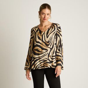 Blusa Estampada Manga Larga Cuello V Mujer Lorenzo Di Pontti