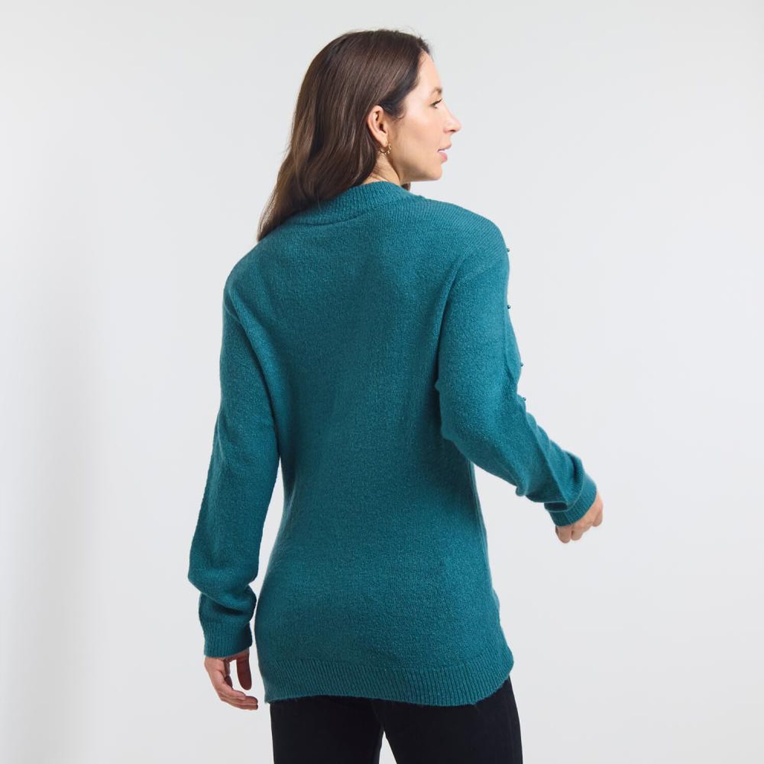 Sweater Liso Aplicaci&oacute;n Perlas Cuello Redondo Mujer Geeps image number 3.0