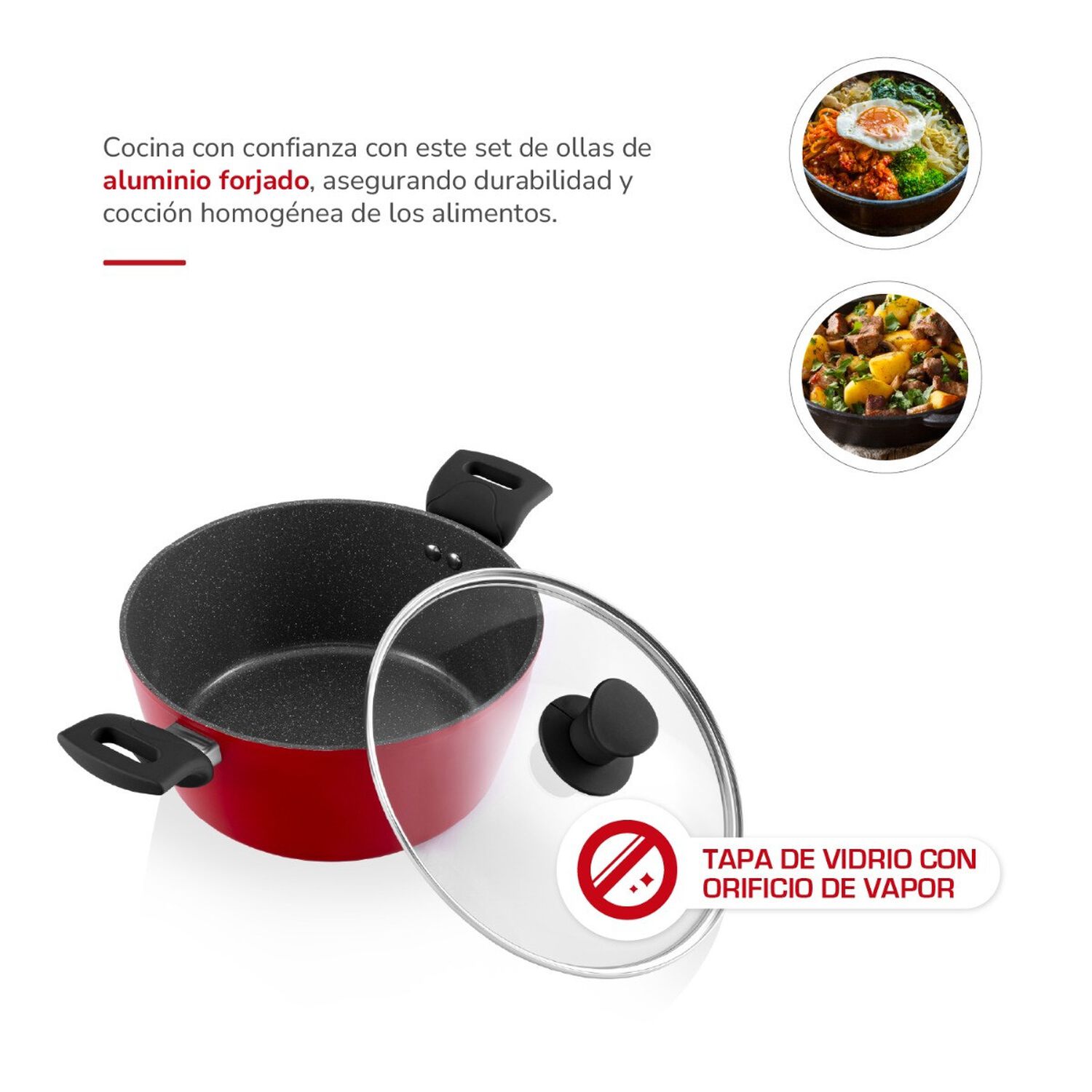 Bater&iacute;a De Cocina Thomas Thmb07rn 7 Piezas Aluminio Forjado Juego Set De Ollas Y Sart&eacute;n Antiadherente Cer&aacute;mico Apto Inducci&oacute;n Tapas De Vidrio Templado image number 7.0