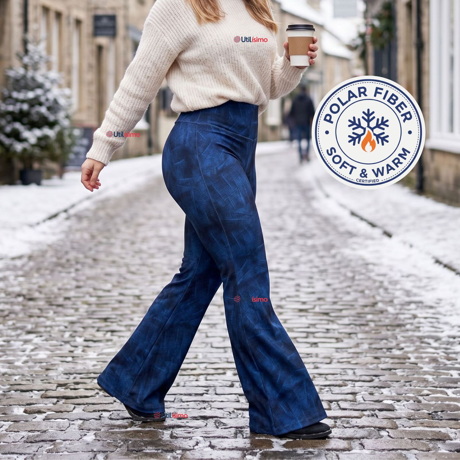 Pantal&oacute;n Polar Con Chiporro Palazzo Mujer Calza Elasticada T&eacute;rmica Azul image number 0.0