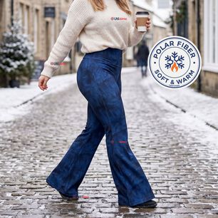Pantal&oacute;n Polar Con Chiporro Palazzo Mujer Calza Elasticada T&eacute;rmica Azul