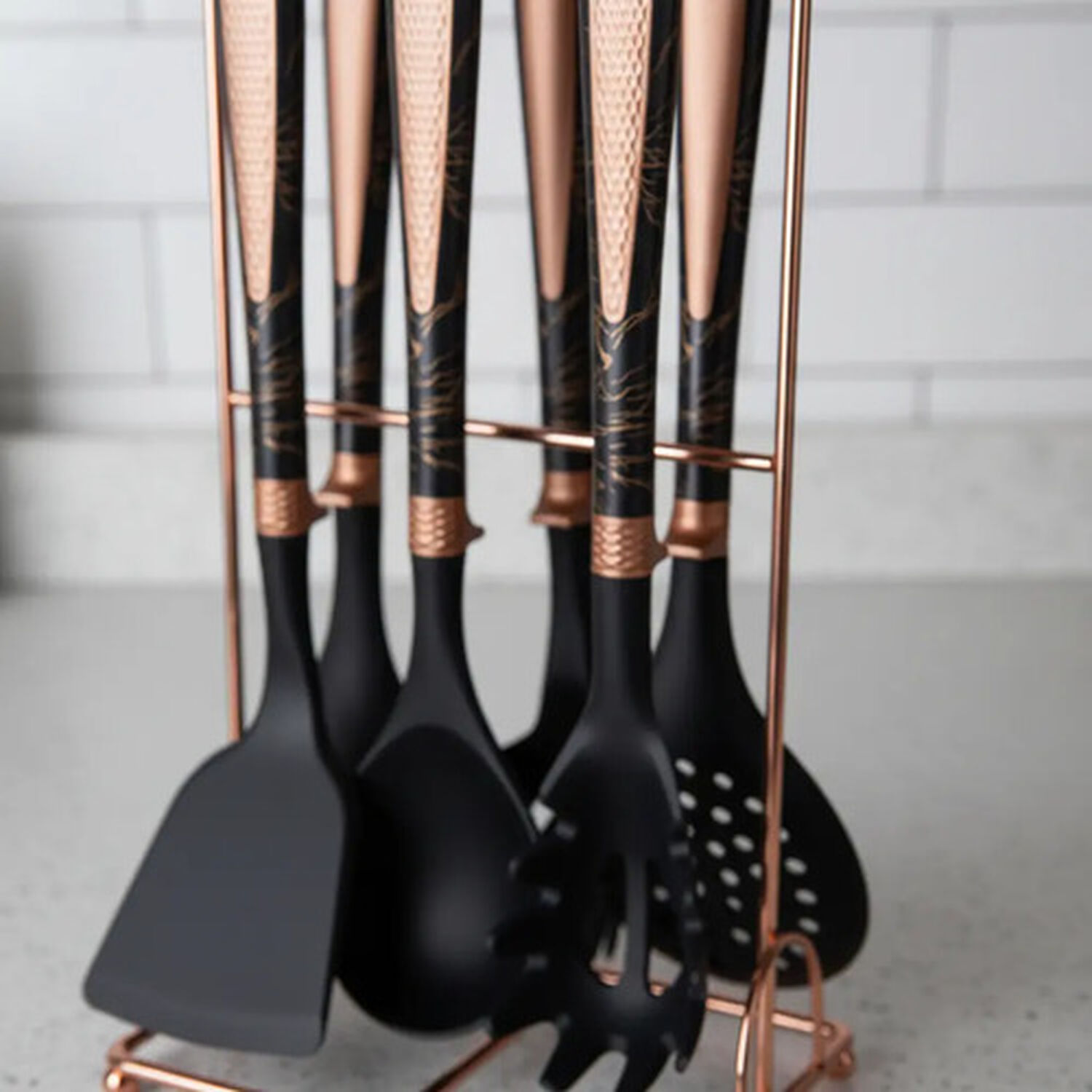 Set Utensilios De Cocina 7 Piezas Con Soporte Negro Marble image number 6.0