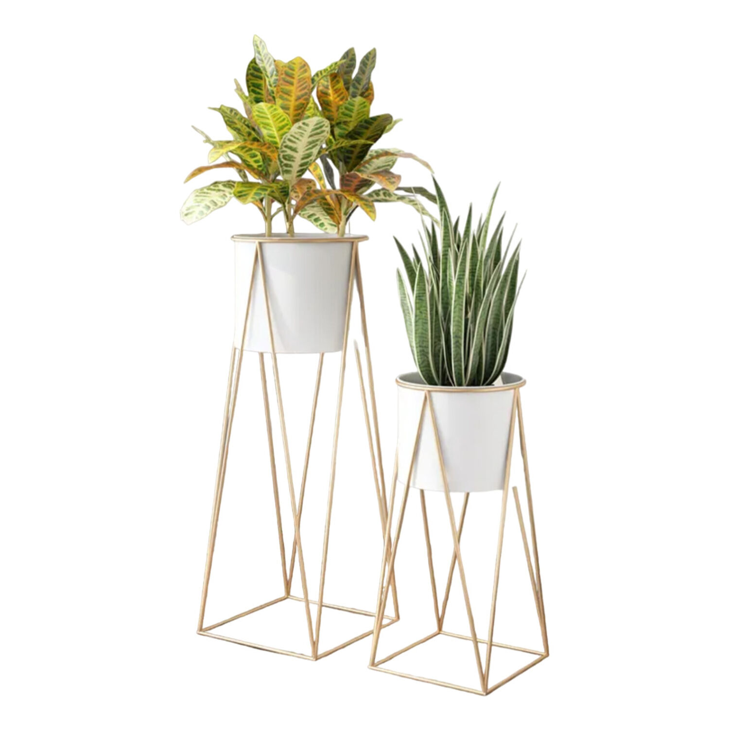 Set 2 Porta Maceteros Pedestal Maceta Plantas Blanco Dorados image number 0.0