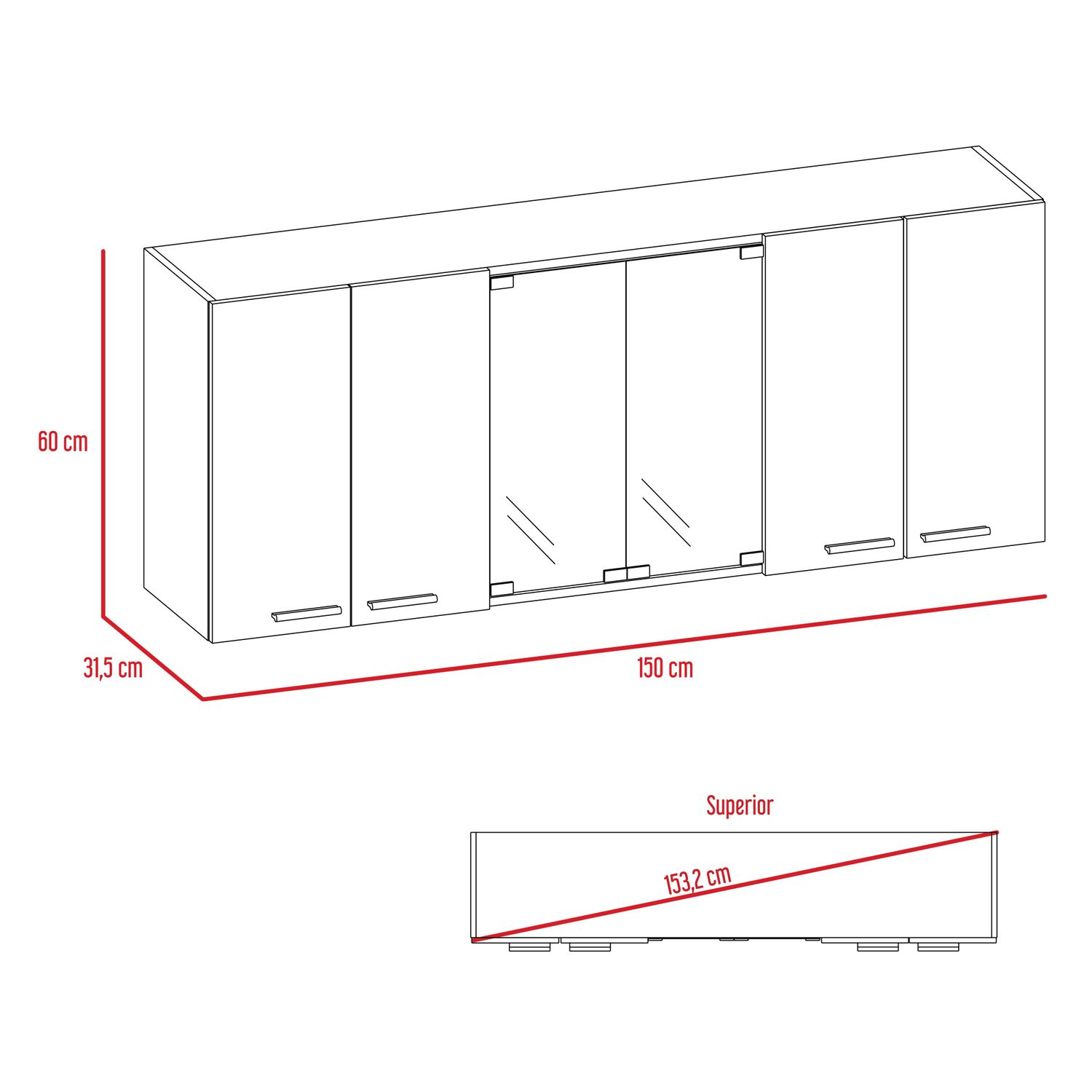 Mueble Superior De Cocina 6 Puertas 150x60x31,5 Cm Caf&eacute; Y Blanco image number 6.0